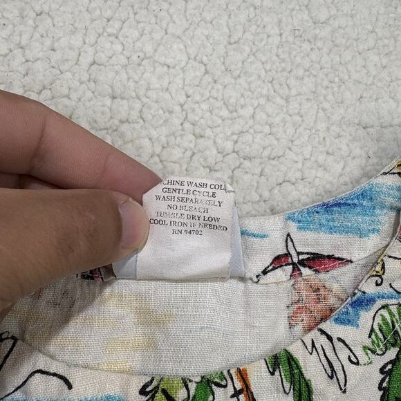 Hot Cotton by Marc Ware 100% Linen Shirt Beach Theme Boxy Tropical Print Top - Picture 4 of 7